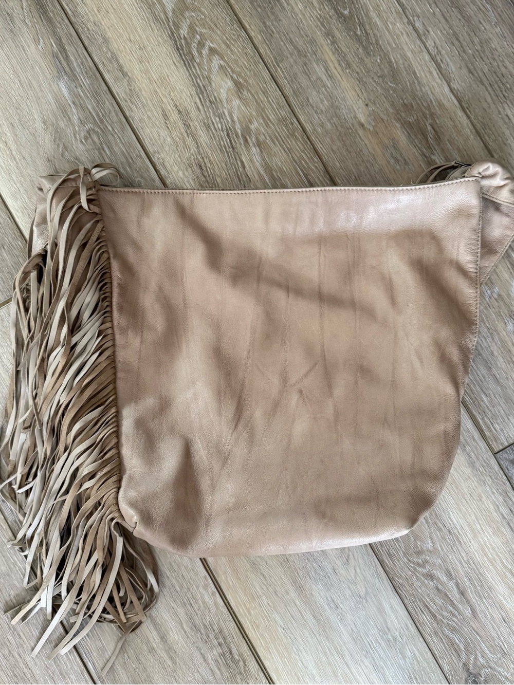 Free people fringe grey/tan purse with fat straps - Picture 5 of 5